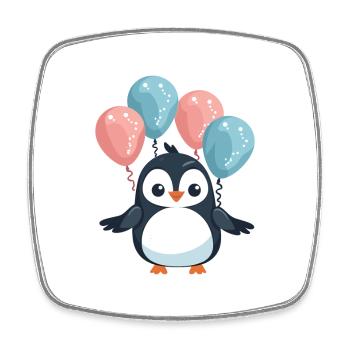 Penguin Kawaii Cartoon Pet Playing With Balloons - Square fridge magnet - white - Front