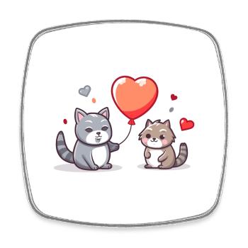 Cat And Dog Kawaii Cartoon Playing With Balloons - Square fridge magnet - white - Front