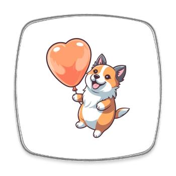 Dog Kawaii Cartoon Pet Playing With Balloons - Square fridge magnet - white - Front
