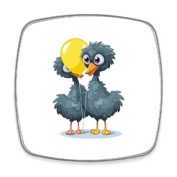 Ostrich Kawaii Cartoon Pet Playing With Balloons - Square fridge magnet - white - Front