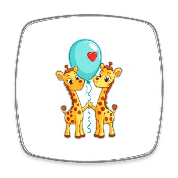 Giraffes Kawaii Cartoon Pet Playing With Balloons - Square fridge magnet - white - Front