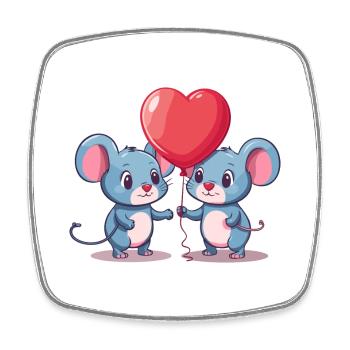 Maus Kawaii Cartoon Haustier spielt mit Luftballons - Viereckiger Kühlschrankmagnet - Weiß - Vorne