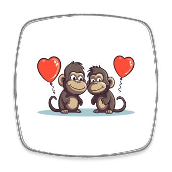 Baboons Kawaii Cartoon Pet Playing With Balloons - Square fridge magnet - white - Front
