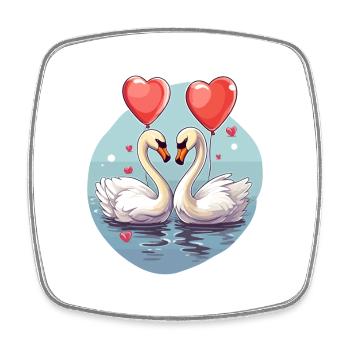 Swans Kawaii Cartoon Pet Playing With Balloons - Square fridge magnet - white - Front