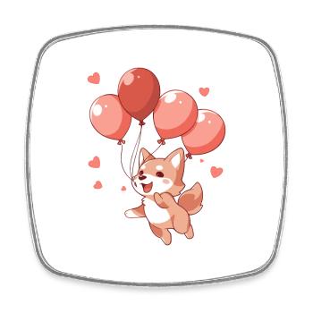 Dog Kawaii Cartoon Pet Playing With Balloons - Square fridge magnet - white - Front