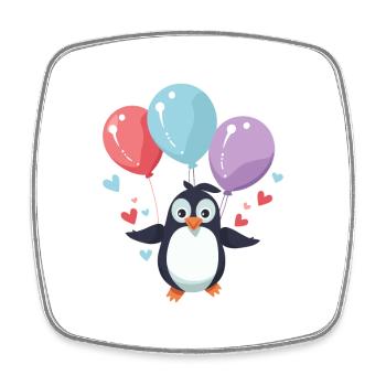 Penguin Kawaii Cartoon Pet Playing With Balloons - Square fridge magnet - white - Front