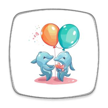 Dolphins Kawaii Cartoon Pet Playing With Balloons - Square fridge magnet - white - Front