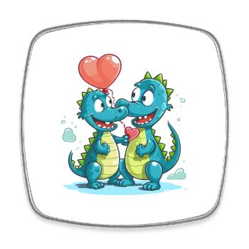 Crocodiles Kawaii Cartoon Pet Playing With Balloon - Square fridge magnet - white - Front