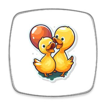 Enten Kawaii Cartoon Haustier spielt mit Luftballons - Viereckiger Kühlschrankmagnet - Weiß - Vorne