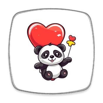 Panda Kawaii Cartoon Pet Playing With Balloons - Square fridge magnet - white - Front