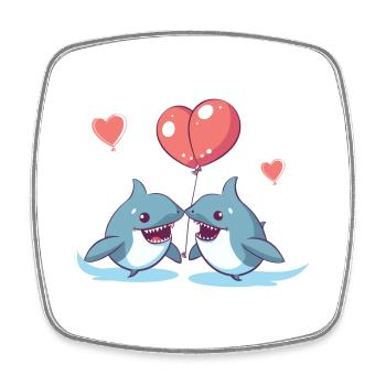 requins kawaii dessin animé animal de compagnie jouant avec des ballons - Magnet carré - blanc - Devant
