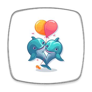Dolphins Kawaii Cartoon Pet Playing With Balloons - Square fridge magnet - white - Front