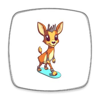 Funny Antelope Kawaii Cartoon Playing Skateboard - Square fridge magnet - white - Front
