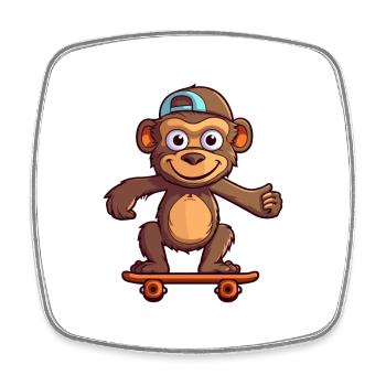 Funny Baboon Kawaii Cartoon Pet Playing Skateboard - Square fridge magnet - white - Front