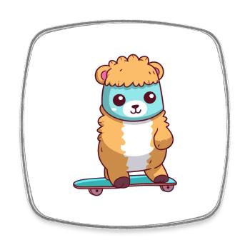 Funny Alpaca Kawaii Cartoon Pet Playing Skateboard - Square fridge magnet - white - Front