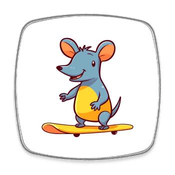 Funny Aardvark Kawaii Cartoon Playing Skateboard - Square fridge magnet - white - Front