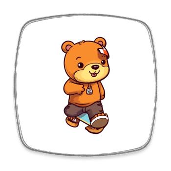 Lustiger Bär Kawaii Cartoon Haustier spielt Skateboard - Viereckiger Kühlschrankmagnet - Weiß - Vorne