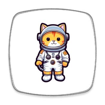 Astronaut Funny Cat Kawaii Cartoon Animal Pet - Square fridge magnet - white - Front