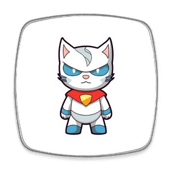 Super-héros Chat Drôle Kawaii Dessin Animé Animal Animal De Compagnie - Magnet carré - blanc - Devant