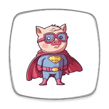 Super-héros Cochon Drôle Kawaii Dessin animé Animal de compagnie - Magnet carré - blanc - Devant