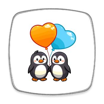Pinguine Kawaii Cartoon Haustier spielt mit Luftballons - Viereckiger Kühlschrankmagnet - Weiß - Vorne