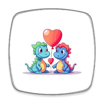 Dinosaures Kawaii Cartoon Pet Jouant Avec Des Ballons - Magnet carré - blanc - Devant