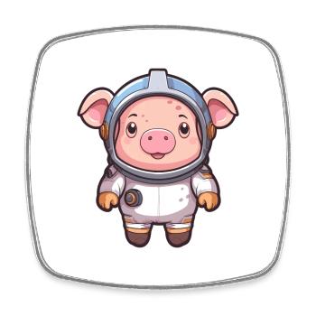 Astronaut Funny Pig Kawaii Cartoon Animal Pet - Square fridge magnet - white - Front
