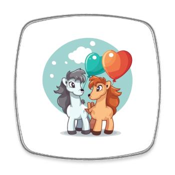 Pferde Kawaii Cartoon Haustier spielt mit Luftballons - Viereckiger Kühlschrankmagnet - Weiß - Vorne
