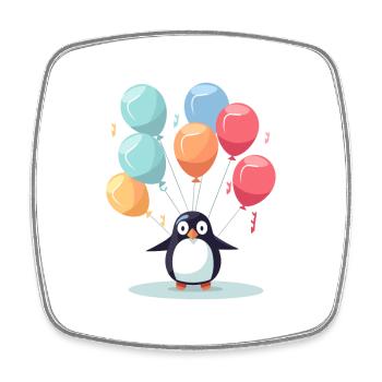 Penguin Kawaii Cartoon Pet Playing With Balloons - Square fridge magnet - white - Front
