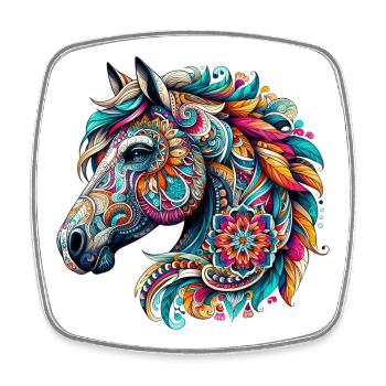 Pferd mit Mandalas verziert - Viereckiger Kühlschrankmagnet - Weiß - Vorne