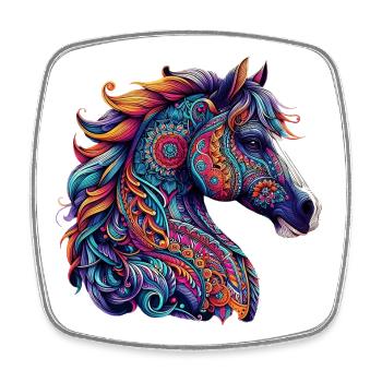 Cheval décoré de Mandalas - Magnet carré - blanc - Devant