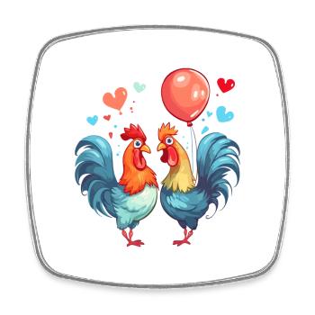 Hähne Kawaii Cartoon Haustier spielt mit Luftballons - Viereckiger Kühlschrankmagnet - Weiß - Vorne
