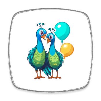 Peacocks Kawaii Cartoon Pet Playing With Balloons - Square fridge magnet - white - Front