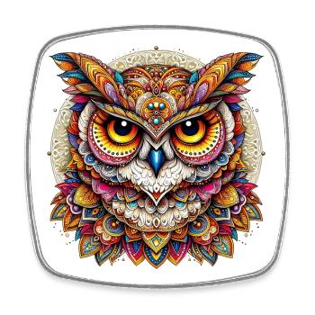 Hibou décoré de Mandalas - Magnet carré - blanc - Devant
