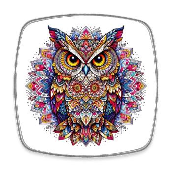 Eule mit Mandalas verziert - Viereckiger Kühlschrankmagnet - Weiß - Vorne
