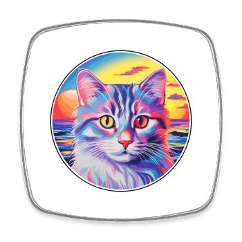 American Curl Katzenrasse Aquarell Cartoon Kawaii - Viereckiger Kühlschrankmagnet - Weiß - Vorne