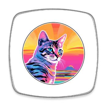 Arabian Mau Cat Breed Watercolor Cartoon Kawaii - Square fridge magnet - white - Front