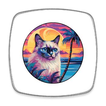 Heilige Birma-Katzenrasse, Aquarell-Cartoon Kawaii - Viereckiger Kühlschrankmagnet - Weiß - Vorne