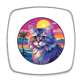 British Longhair Cat Watercolor Cartoon Kawaii - Square fridge magnet - white - Front