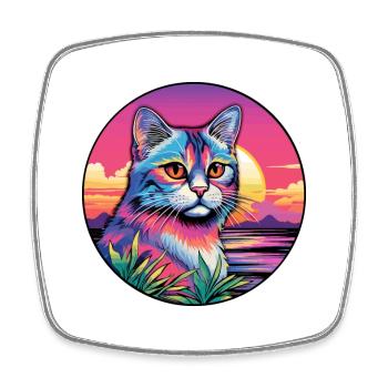 Aegean Cat Breed Watercolor Cartoon Kawaii Pet - Square fridge magnet - white - Front