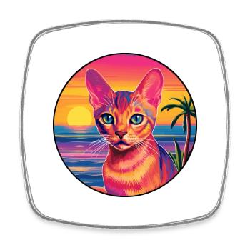 Abessinier Kurzhaarkatze Aquarell Cartoon Kawaii - Viereckiger Kühlschrankmagnet - Weiß - Vorne