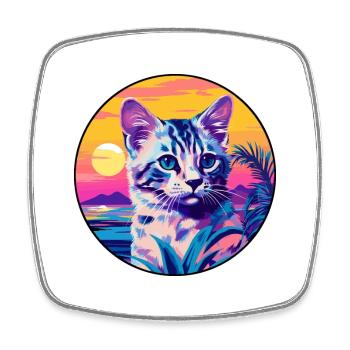 Australische gefleckte Nebelkatze, Aquarell-Cartoon-Haustier - Viereckiger Kühlschrankmagnet - Weiß - Vorne