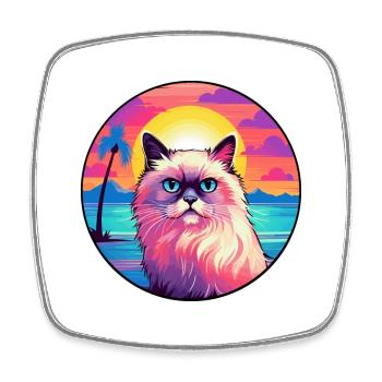 Birman Cat Breed Watercolor Cartoon Kawaii Pet - Square fridge magnet - white - Front