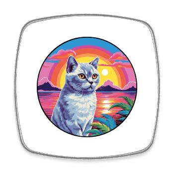 British Fold Shorthair Chat Aquarelle Dessin Animé Animal De Compagnie - Magnet carré - blanc - Devant