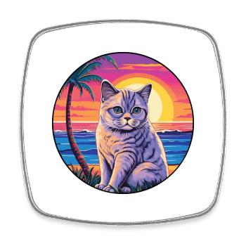 British Shorthair Chat Aquarelle Dessin Animé Kawaii - Magnet carré - blanc - Devant