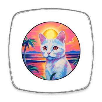 Burmilla Chat Race Aquarelle Dessin animé Kawaii Pet - Magnet carré - blanc - Devant