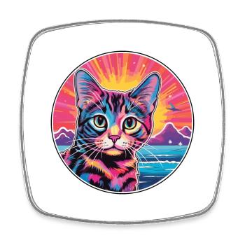 American Wirehair Cat Watercolor Cartoon Kawaii - Square fridge magnet - white - Front