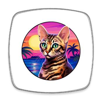Bengal Cat Race Aquarelle Dessin animé Kawaii Pet - Magnet carré - blanc - Devant