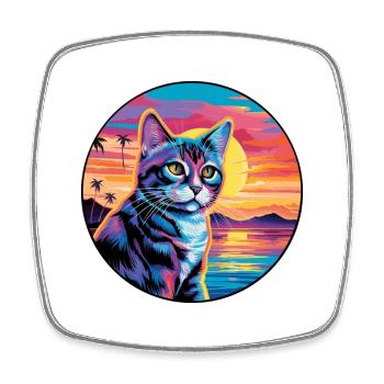 Chypre Chat Race Aquarelle Dessin Animé Kawaii Pet - Magnet carré - blanc - Devant