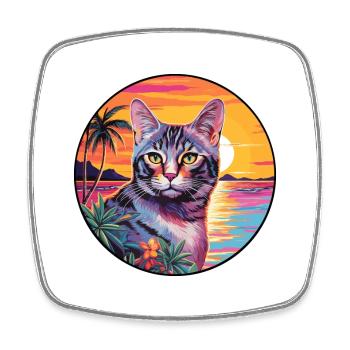 Domestic Cat Breed Watercolor Cartoon Kawaii Pet - Square fridge magnet - white - Front